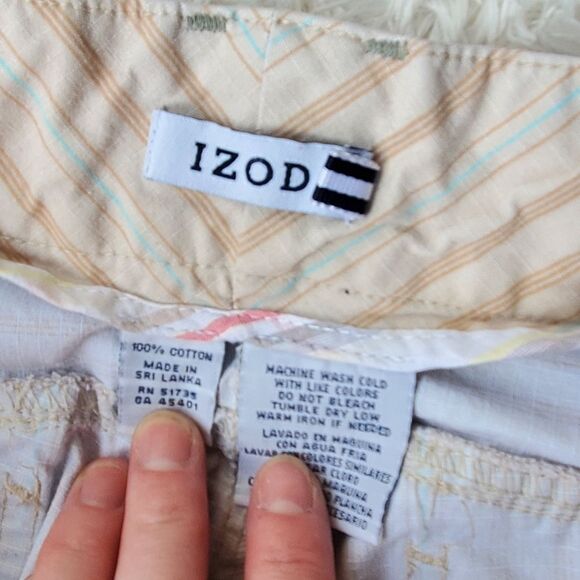 Womens Khaki low rise Izod Pinstriped Cargo Jean Pedal Pushers Capri Pants - Picture 7 of 9